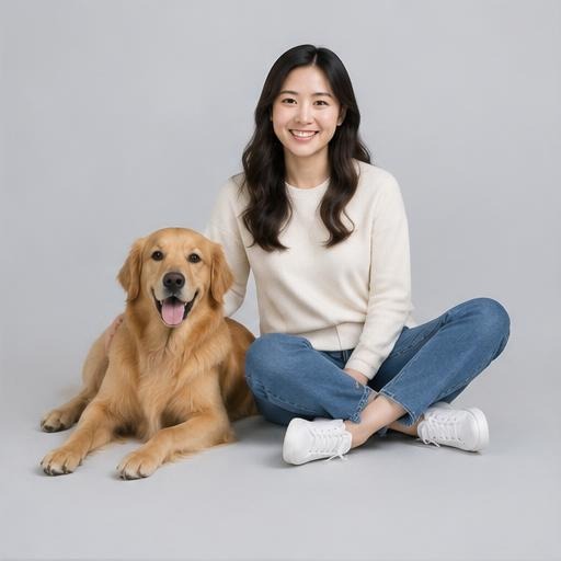 狗狗 主人坐在寵物旁邊風格示意