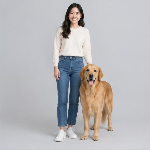 狗狗 主人與寵物一起看鏡頭風格示意
